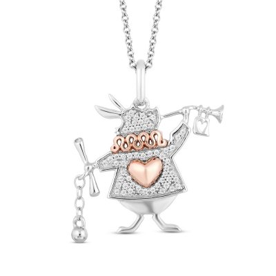 Disney Treasures Alice in Wonderland White Rabbit Diamond Necklace 1/10 ct tw Sterling Silver/10K Rose Gold 18