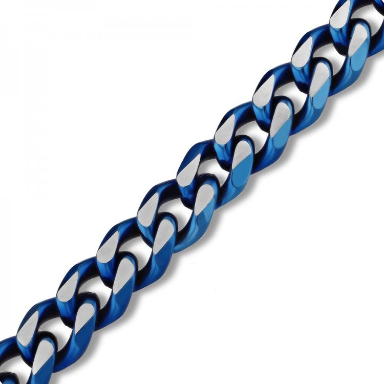 Mens Chain Necklace Stainless Steel/Blue Ion Plating 24