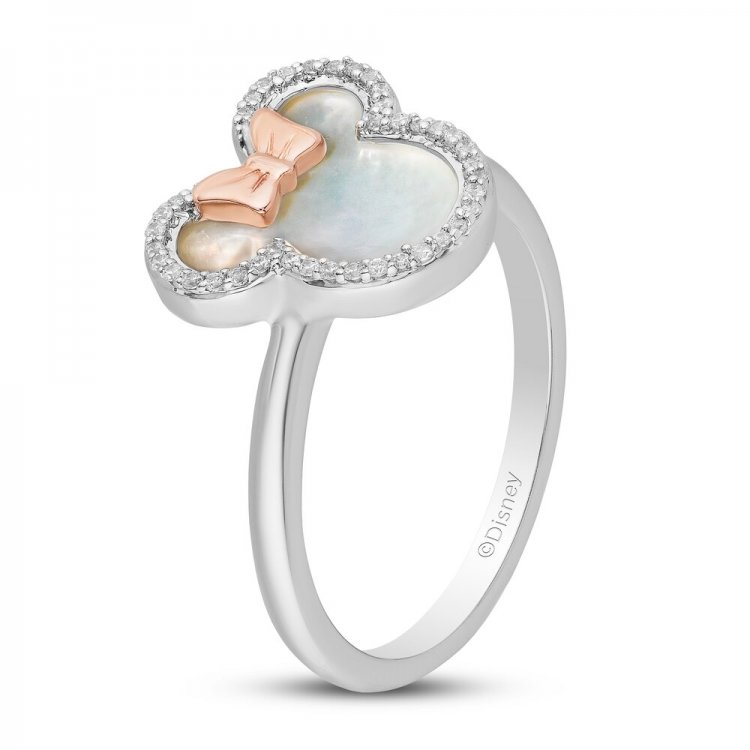 Disney Treasures Minnie Mouse Mother of Pearl Ring 1/10 ct tw Diamonds Sterling Silver/10K Rose Gold