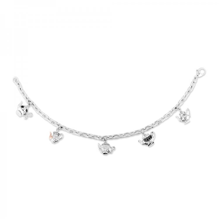 Disney Treasures Alice in Wonderland Tea Party Diamond Bracelet 1/10 ct tw Sterling Silver/10K Rose Gold 7.5