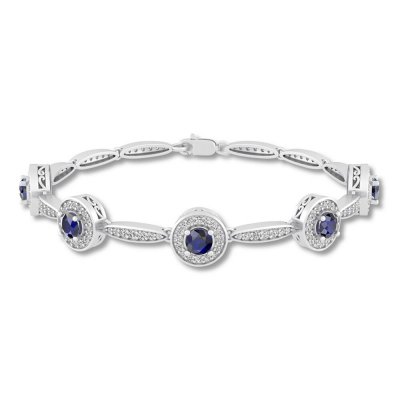 Blue & White Lab-Created Sapphire Bracelet Sterling Silver 7.5"