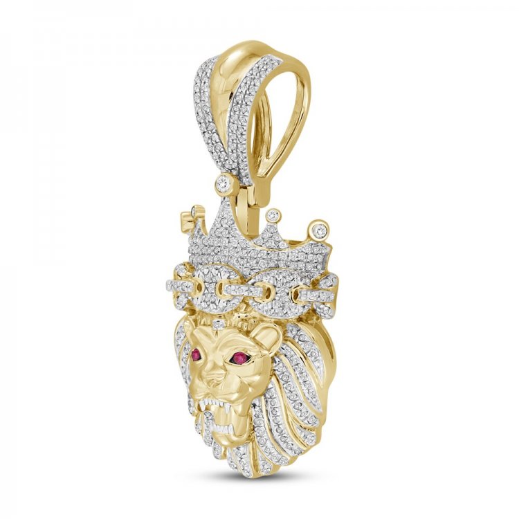 Men's Diamond Lion Head Pendant 3/4 ct tw 10K Yellow Gold