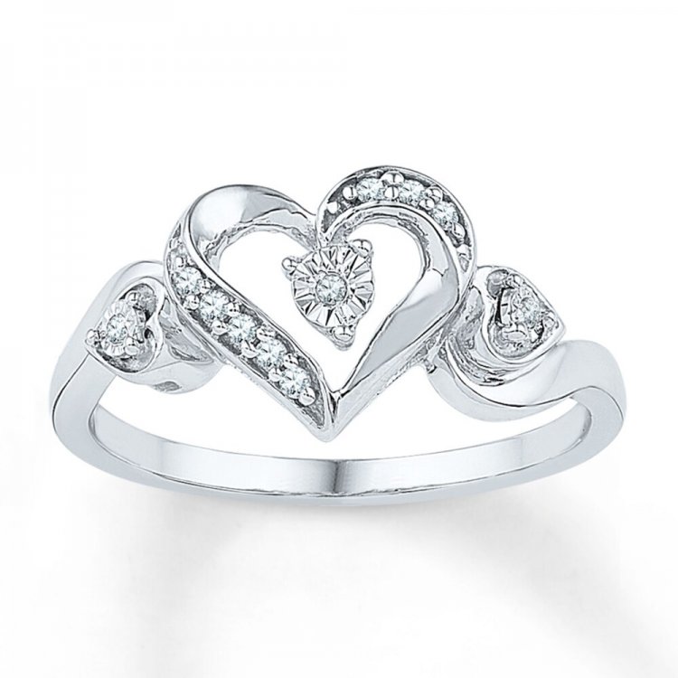 Diamond Heart Promise Ring 1/20 ct tw Round Sterling Silver