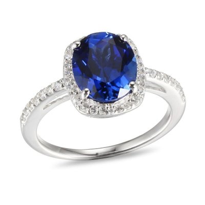 Blue  White Lab-Created Sapphire Ring Sterling Silver