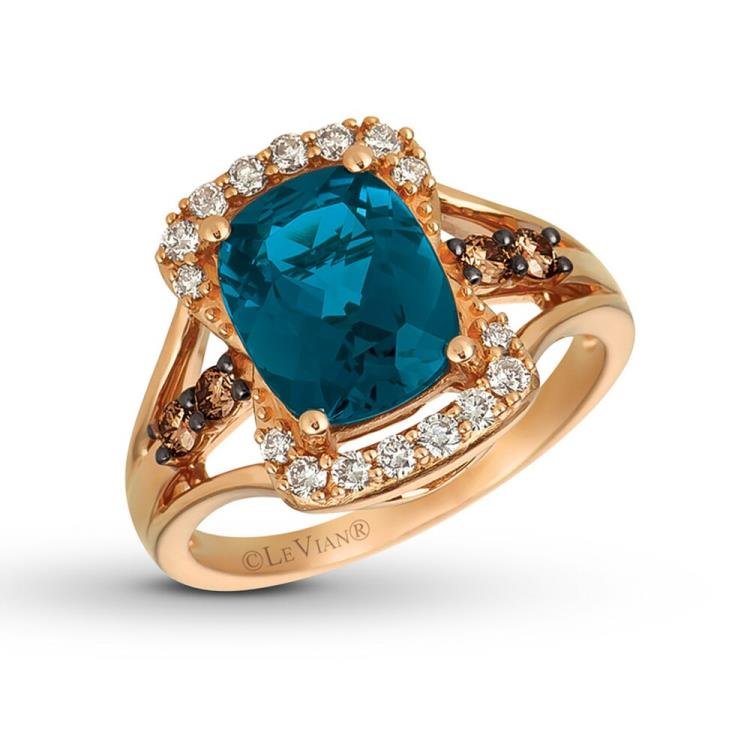 Le Vian Blue Topaz Ring 3/8 ct tw Diamonds 14K Strawberry Gold