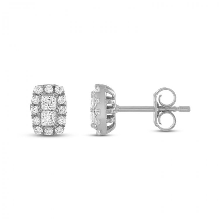 Forever Connected Diamond Stud Earrings 3/8 ct tw Princess/Round-Cut 10K White Gold