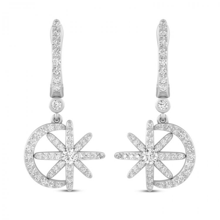 True North Moon and Star Diamond Earrings 1/2 ct tw 10K White Gold