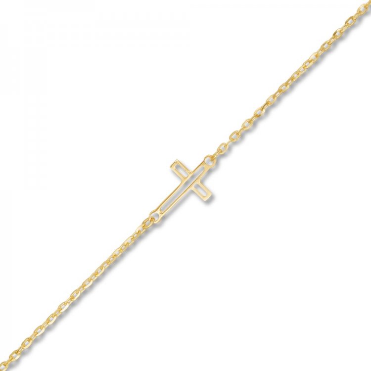 Cross Anklet 14K Yellow Gold 9.5