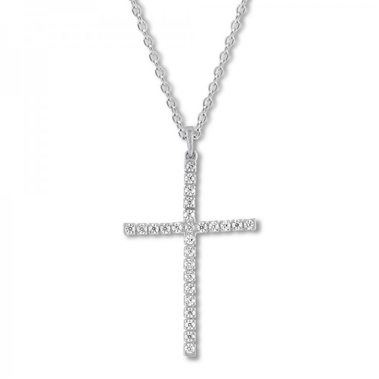 Diamond Cross Necklace 1/4 ct tw Round-cut 10K White Gold