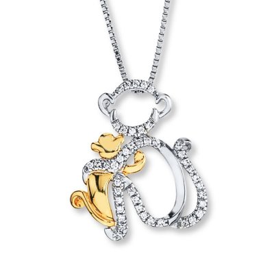 Monkey Necklace 1/8 ct tw Diamonds Sterling Silver/10K Gold