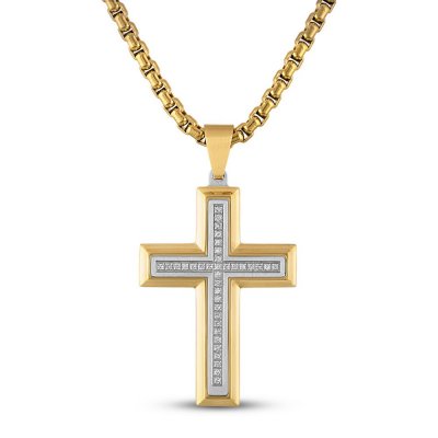 Mens Diamond Cross Necklace 1/5 ct tw Stainless Steel 22