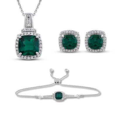 Lab-Created Emerald & White Lab-Created Sapphire Boxed Set Sterling Silver