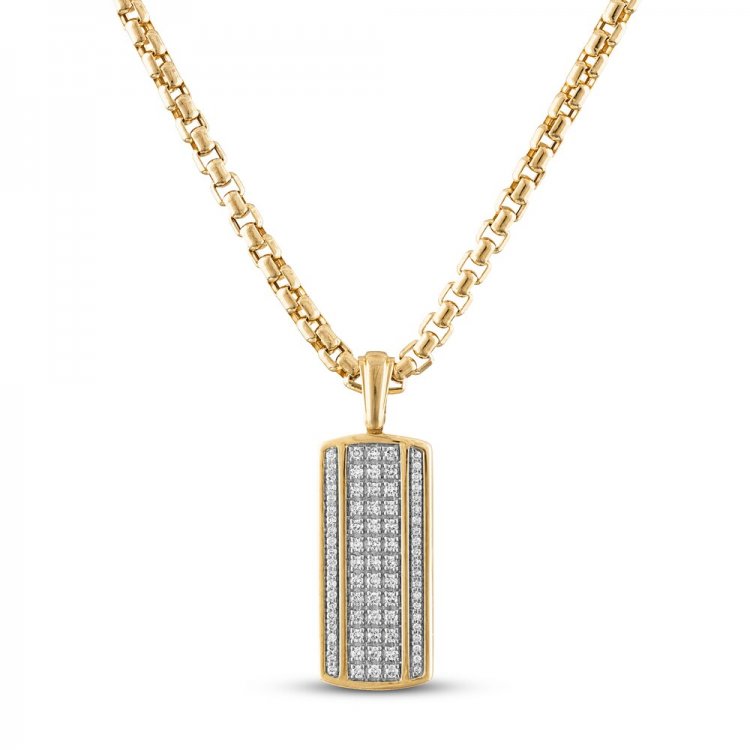 Mens Diamond Dog Tag 3/4 ct tw 14K Yellow Gold Plated Stainless Steel 22