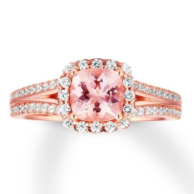 Morganite Engagement Ring 3/8 ct tw Diamonds 14K Rose Gold