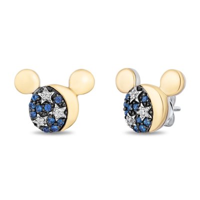 Disney Treasures Fantasia Blue Sapphire Earrings 1/20 ct tw Diamonds Sterling Silver/10K Yellow Gold