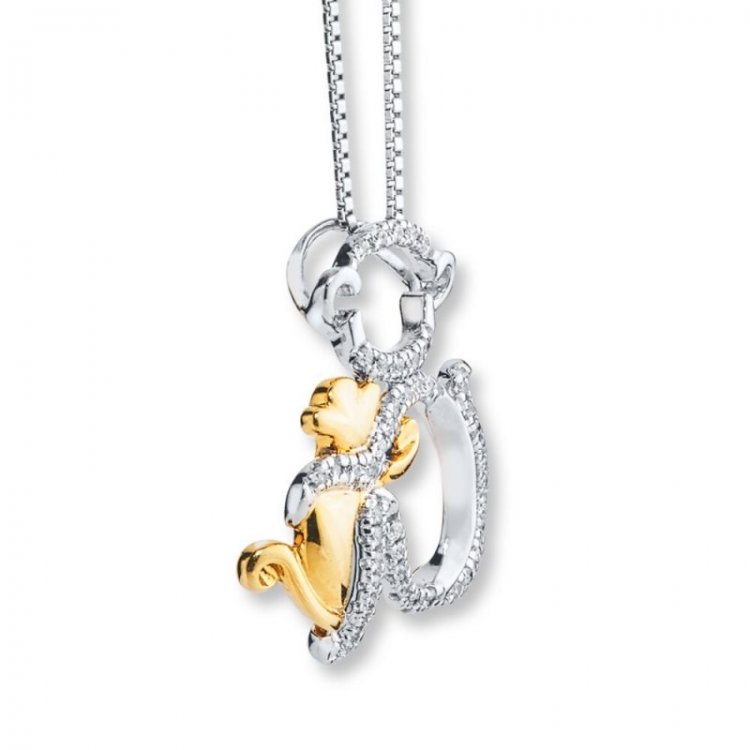 Monkey Necklace 1/8 ct tw Diamonds Sterling Silver/10K Gold