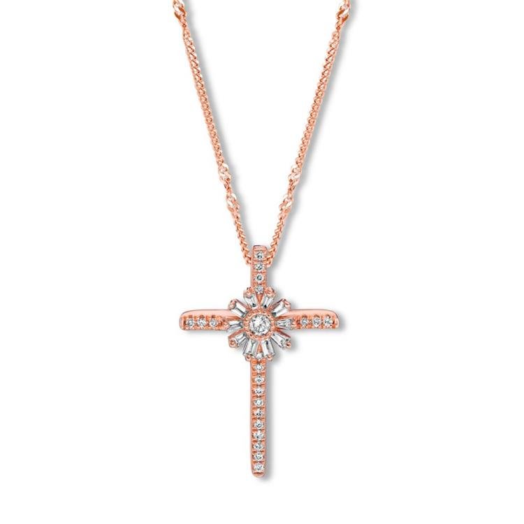 Emmy London Diamond Cross Necklace 1/5 ct tw 10K Rose Gold