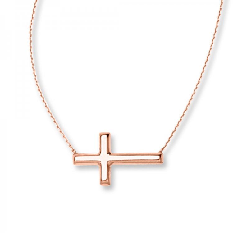 Sideways Cross Necklace 14K Rose Gold