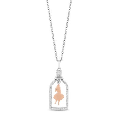 Disney Treasures Alice in Wonderland Alice Diamond Necklace 1/10 ct tw Sterling Silver/10K Rose Gold