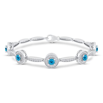 Blue Topaz & Lab Created White Sapphire Bracelet Sterling Silver