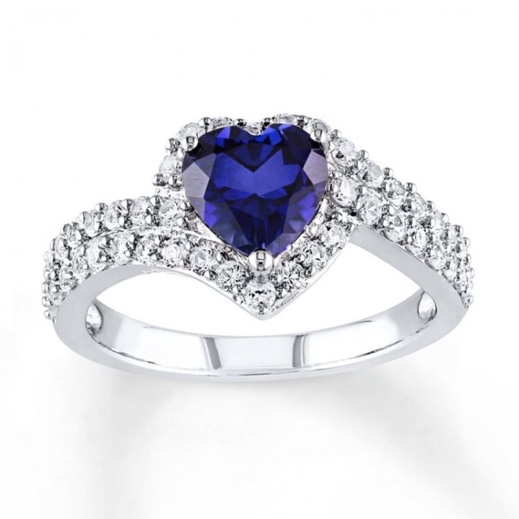 Blue  White Lab-Created Sapphire Ring Sterling Silver