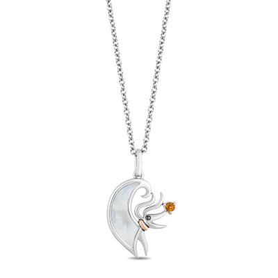 Treasures Nightmare Before Christmas Mother of Pearl/Citrine Necklace Sterling Silver/10K Rose Gold 17