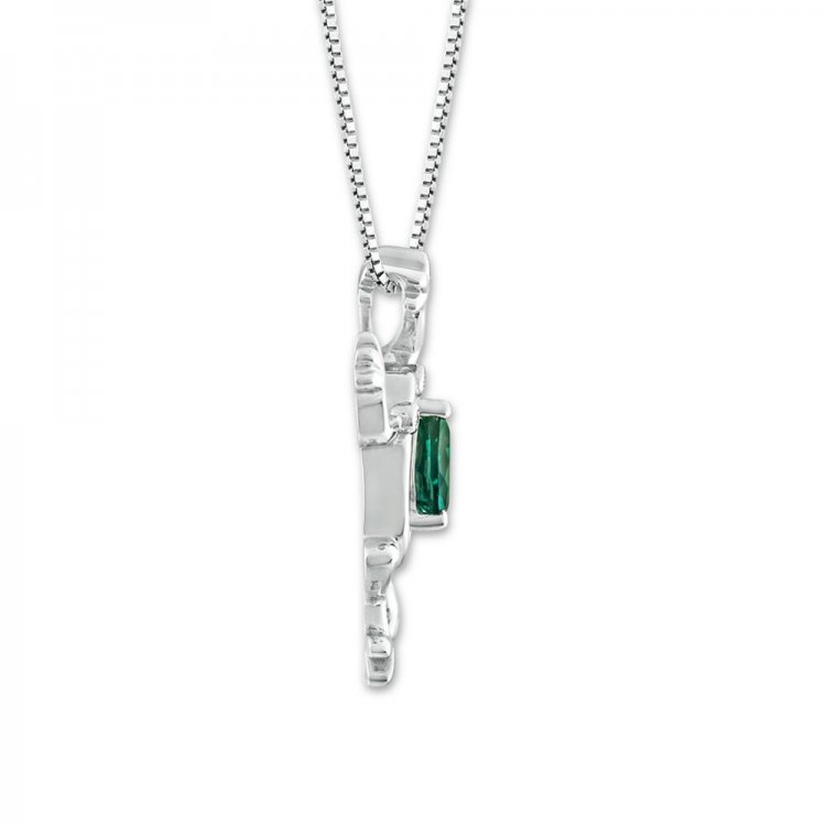 Frog Necklace Lab-Created Emerald Sterling Silver