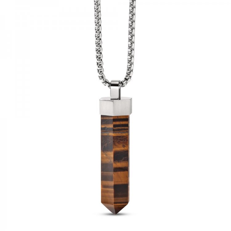 Bulova Tigers Eye Necklace Stainless Steel 26-28