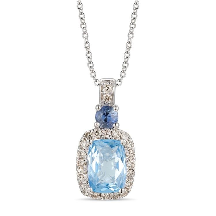 Le Vian Aquamarine  Sapphire Necklace 1/4 ct tw Diamonds 14K Vanilla Gold 18