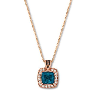 Le Vian Blue Topaz Necklace 1/3 ct tw Diamonds 14K Gold