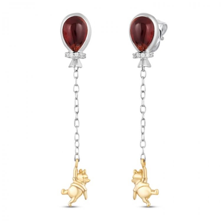 Treasures Winnie the Pooh Garnet Diamond Accents Dangle Earrings Sterling Silver/10K Yellow Gold