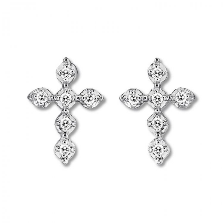 Diamond Cross Earrings 1/20 ct tw Round-cut Sterling Silver