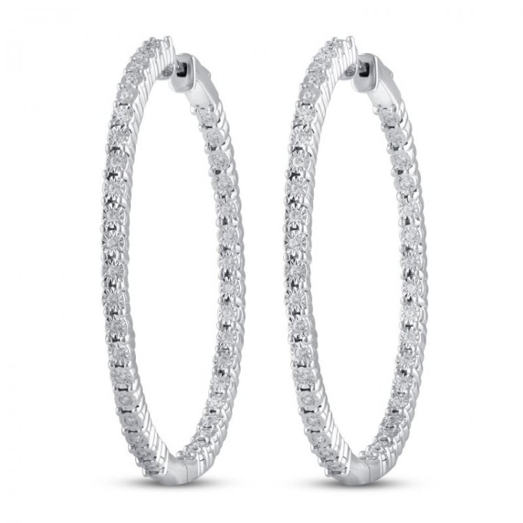 Diamond Hoop Earrings 1/2 ct tw Sterling Silver