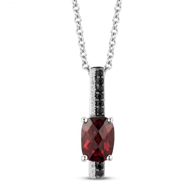 Treasures 101 Dalmatians Garnet Necklace 1/10 ct tw Black and White Diamonds Sterling Silver