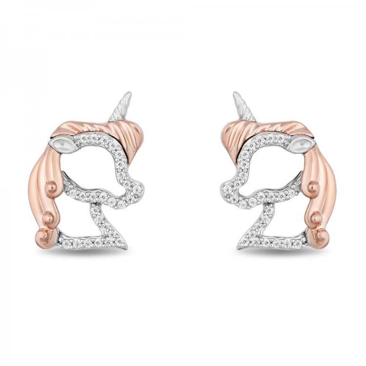 Disney Treasures Fantasia Diamond Earrings 1/10 ct tw Sterling Silver/10K Rose Gold