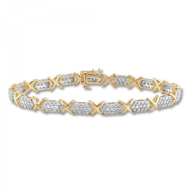 Diamond Bracelet 3 ct tw Round-cut 10K Yellow Gold 7.5" Length