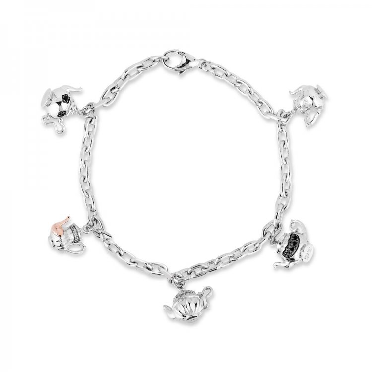 Disney Treasures Alice in Wonderland Tea Party Diamond Bracelet 1/10 ct tw Sterling Silver/10K Rose Gold 7.5