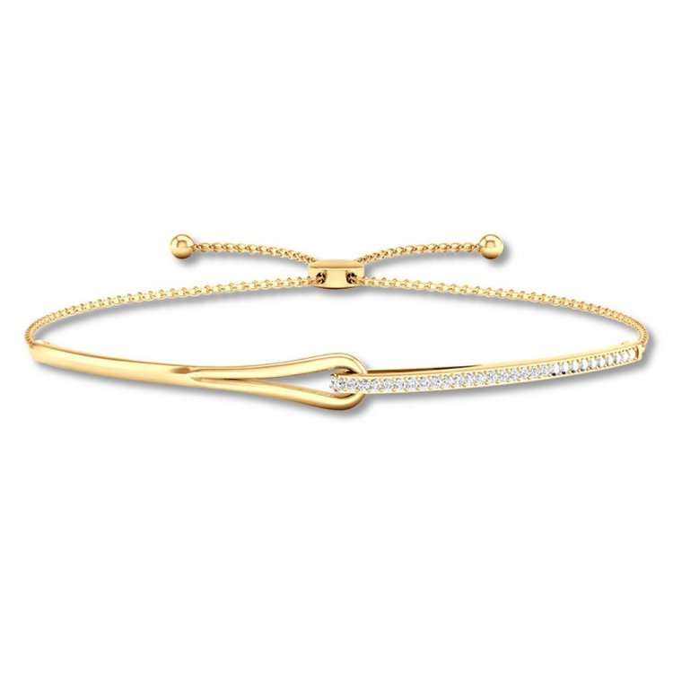 Love + Be Loved Diamond Bolo Bracelet 1/10 cttw 10K Yellow Gold