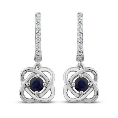 Center of Me Blue Sapphire  Diamond Earrings 1/10 ct tw 10K White Gold