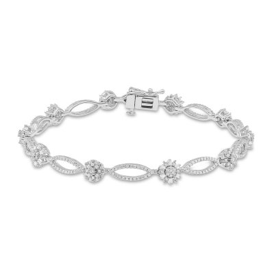 Sparks of Love Diamond Line Bracelet 1-1/3 ct tw Round/Baguette 10K White Gold