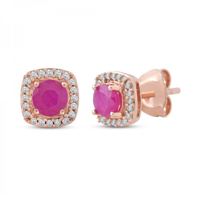 Ruby Earrings 1/10 ct tw Diamonds 10K Rose Gold