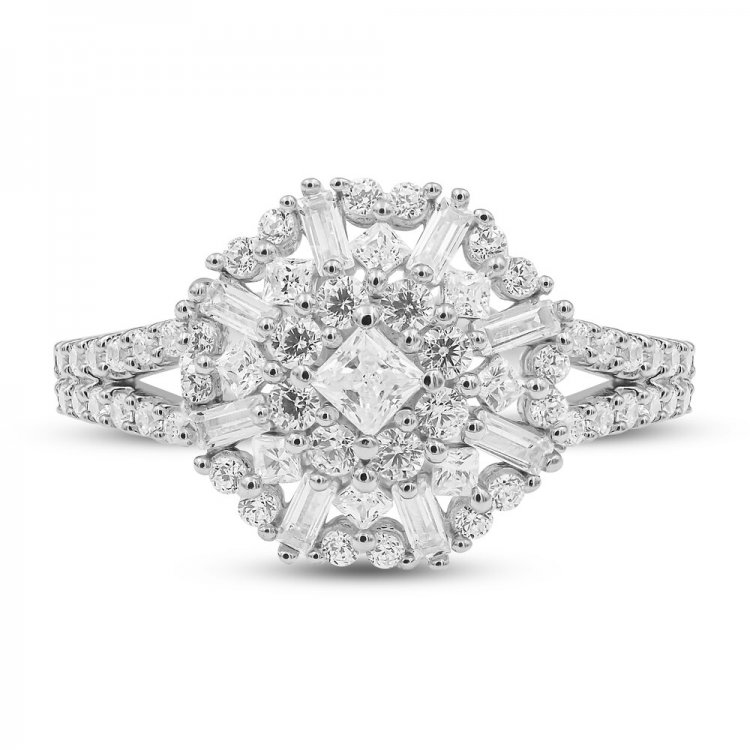 Sparks of Love Diamond Starburst Ring 1 ct tw Round/Princess/Baguette 10K White Gold