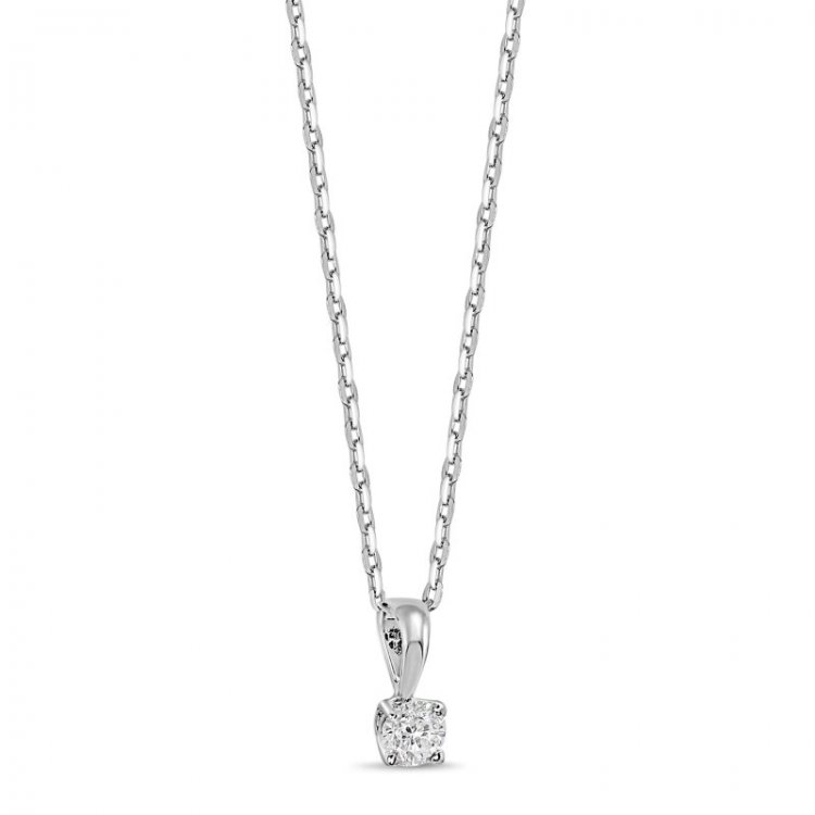 Solitaire Diamond Necklace 1/4 ct tw Round-cut 14K White Gold 18