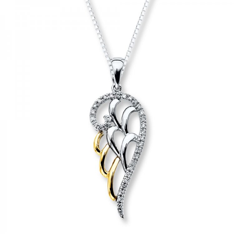 Angel Wing Necklace 1/10 ct tw Diamond Sterling Silver/10K Gold