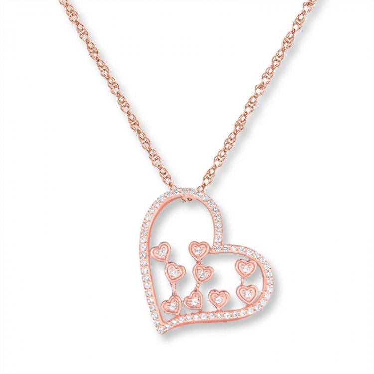 Heart Necklace 1/3 ct tw Diamonds 10K Rose Gold