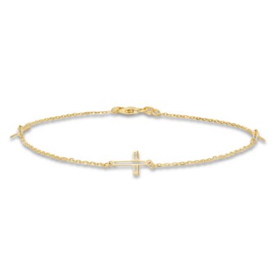 Cross Anklet 14K Yellow Gold 9.5