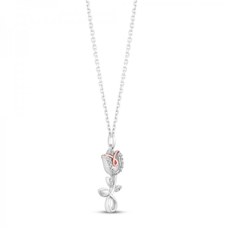 Hallmark Diamonds Flower Necklace 1/15 ct tw Sterling Silver/10K Rose Gold