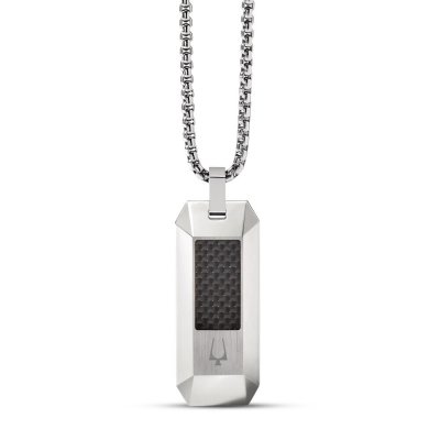 Bulova Dog Tag Necklace Stainless Steel 26-28.5