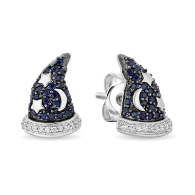 Treasures Fantasia Blue Sapphire Earrings 1/20 ct tw Diamonds Sterling Silver