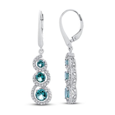 Oceanic Blue Topaz  White Topaz 3-Stone Earrings Sterling Silver